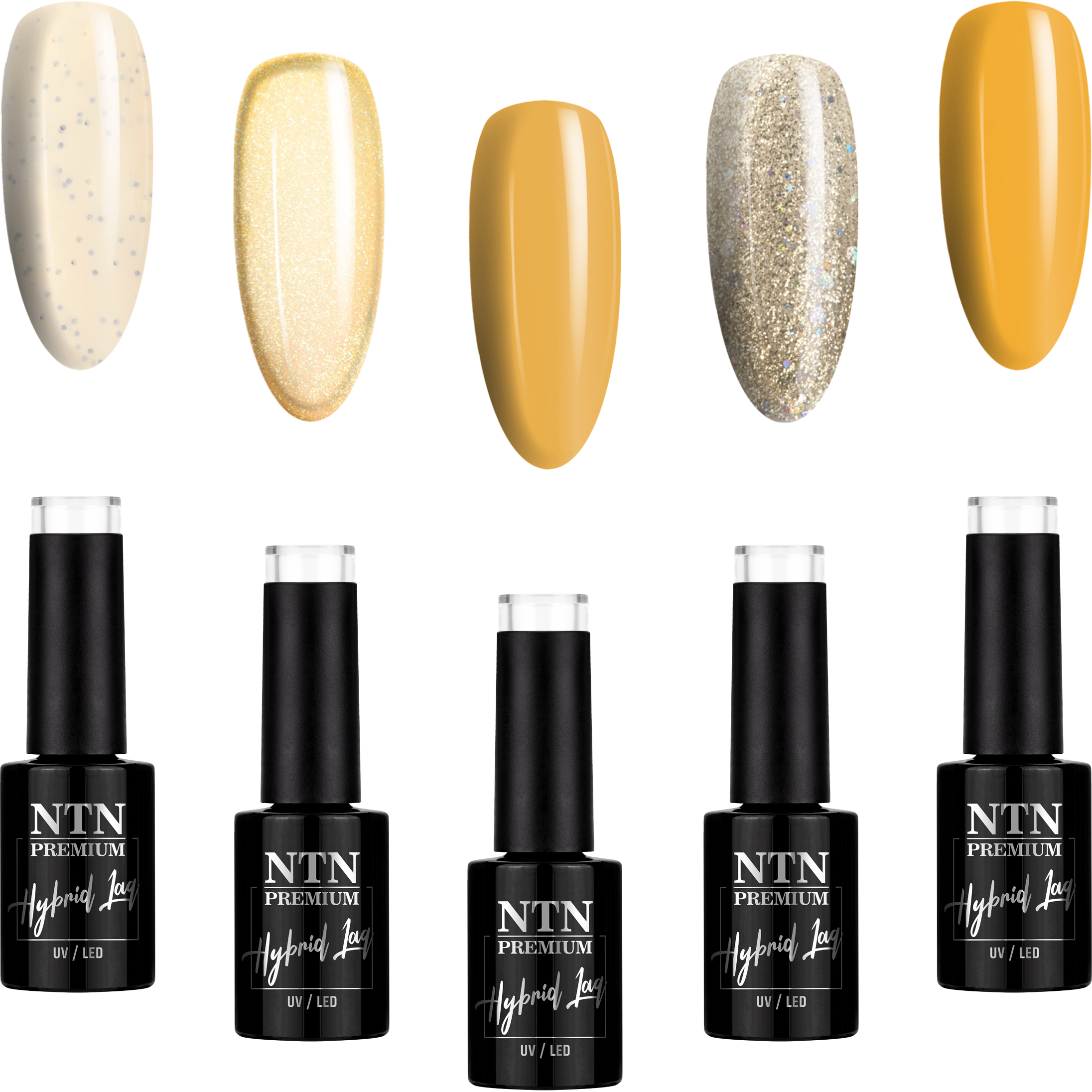 5x Lakier Hybrydowy NTN 5g Limited Edition Yellows ZESTAW 9w1