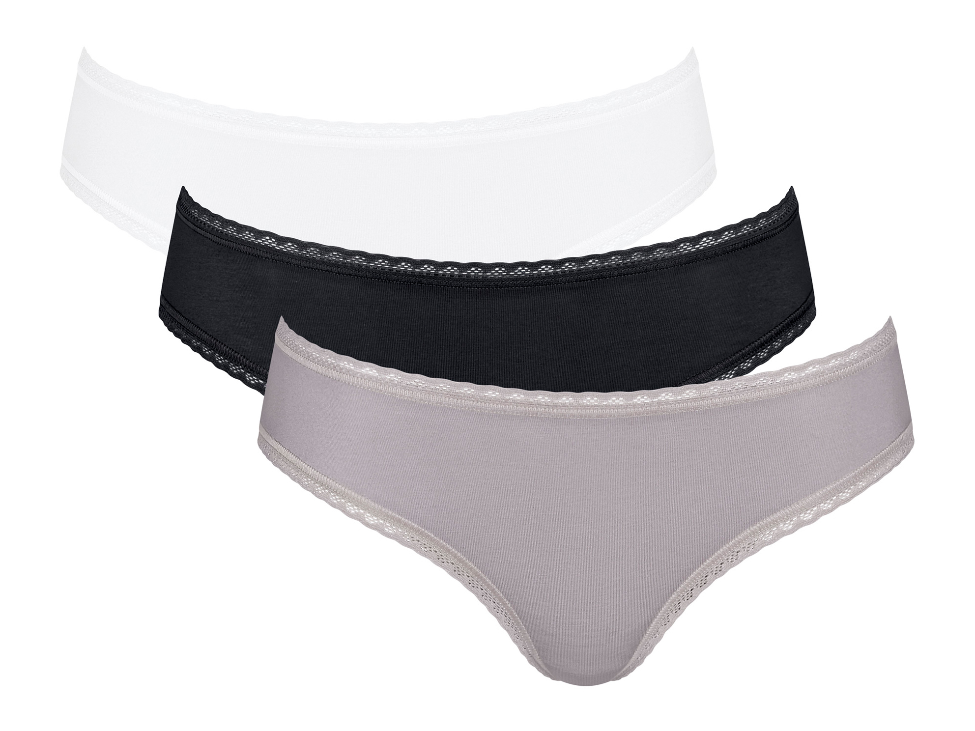 Sloggi Majtki damskie Everyday, 3 sztuki, z bardzo miękkiego dżerseju Hipstery, Szary/czarny/biały, 44