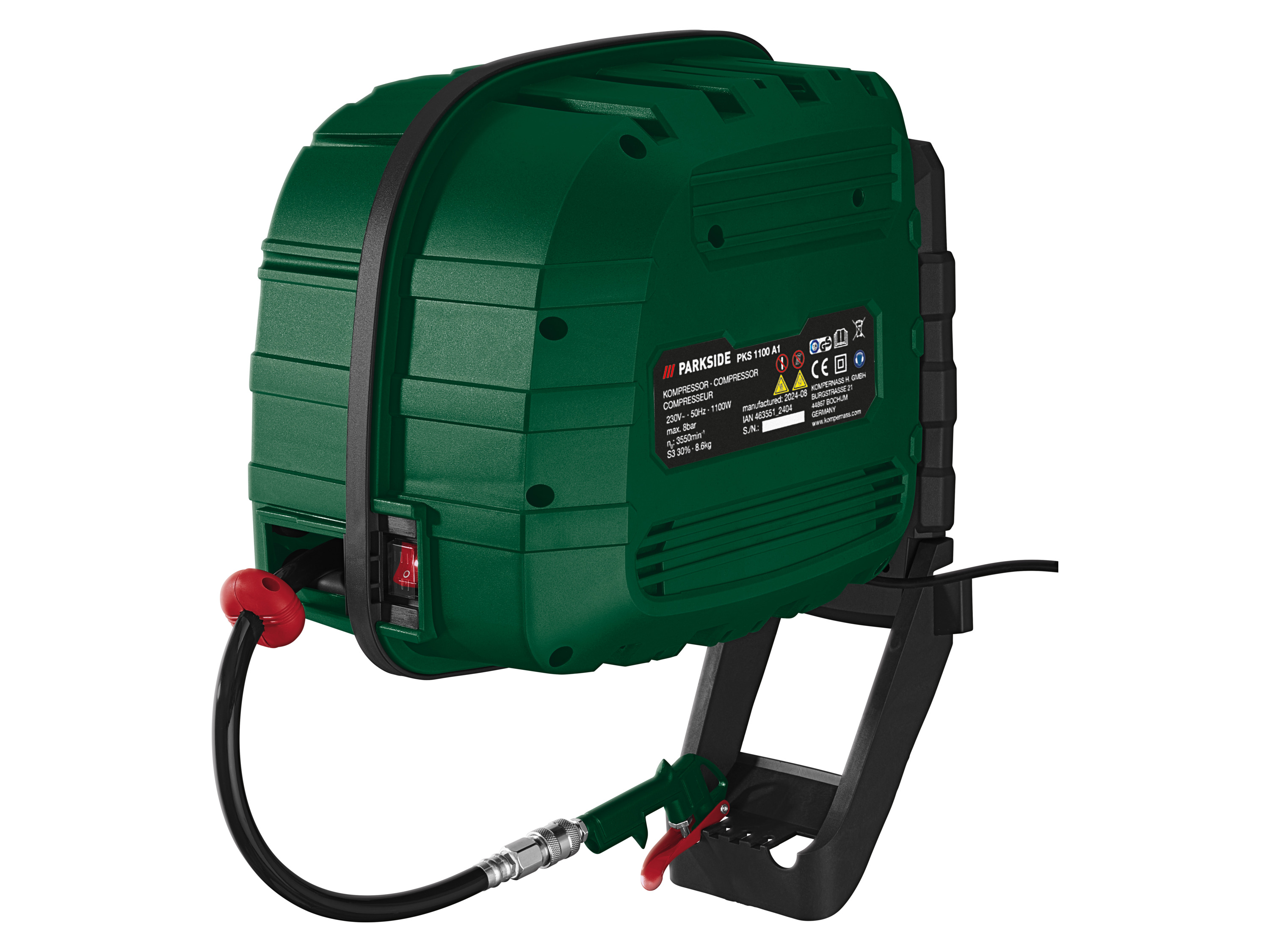 Parkside Kompresor PKS 1100 A1 z automatycznym bębnem do nawijania węża, 1100 W