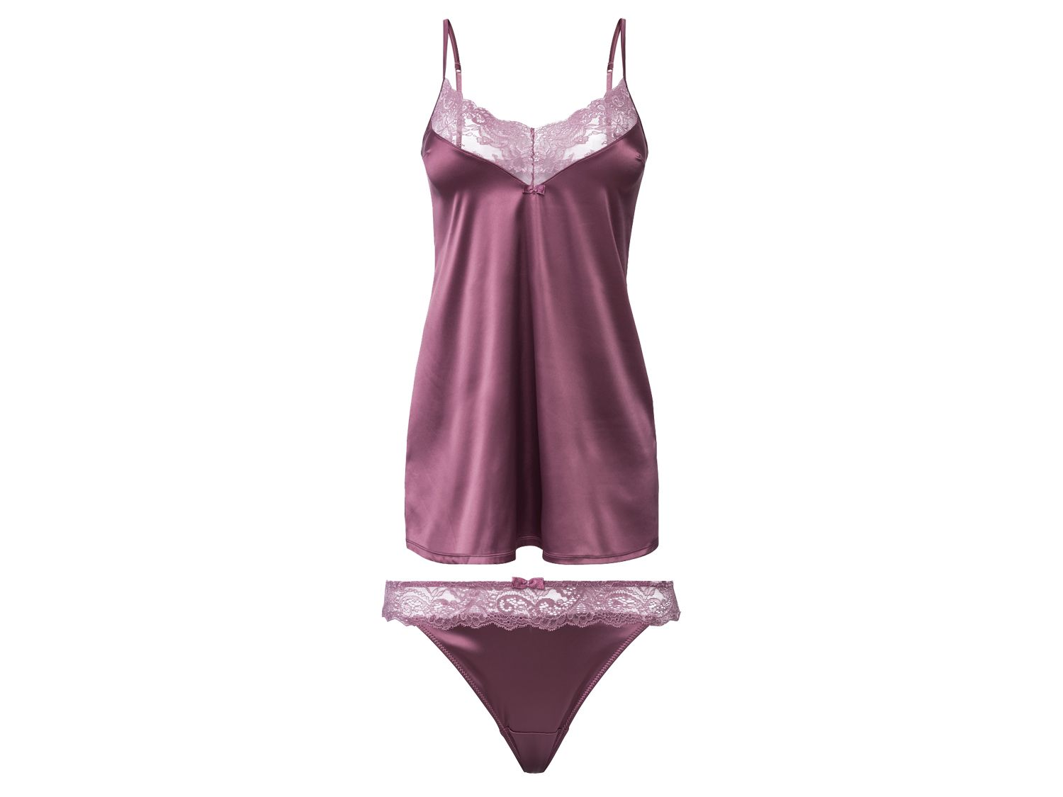 Esmara Lingerie Komplet damskiej bielizny nocnej ze stringami Malinowy, M 40/42