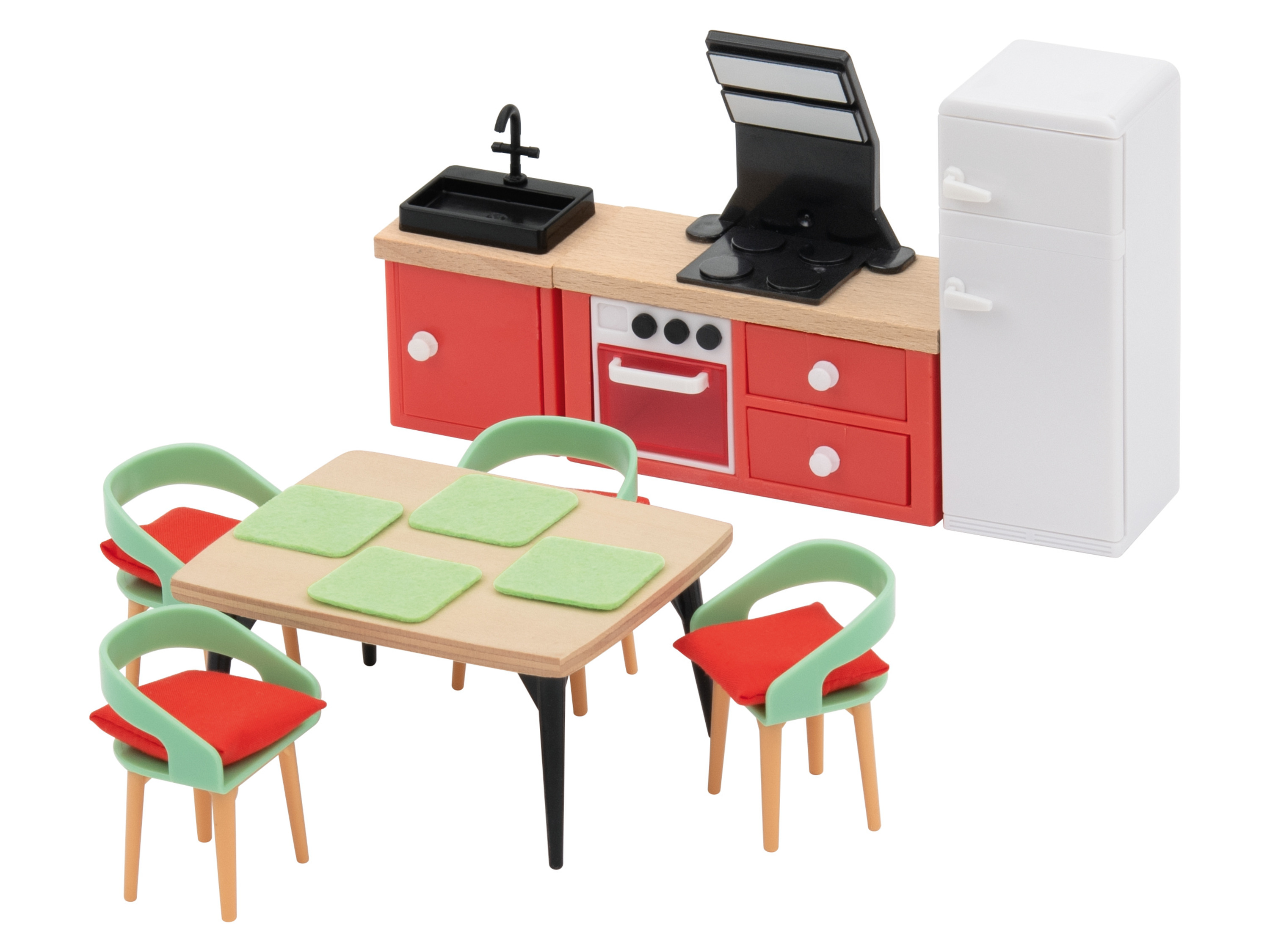lupilu Zestaw drewnianych mebli / lalek do domku dla lalek Kuchnia