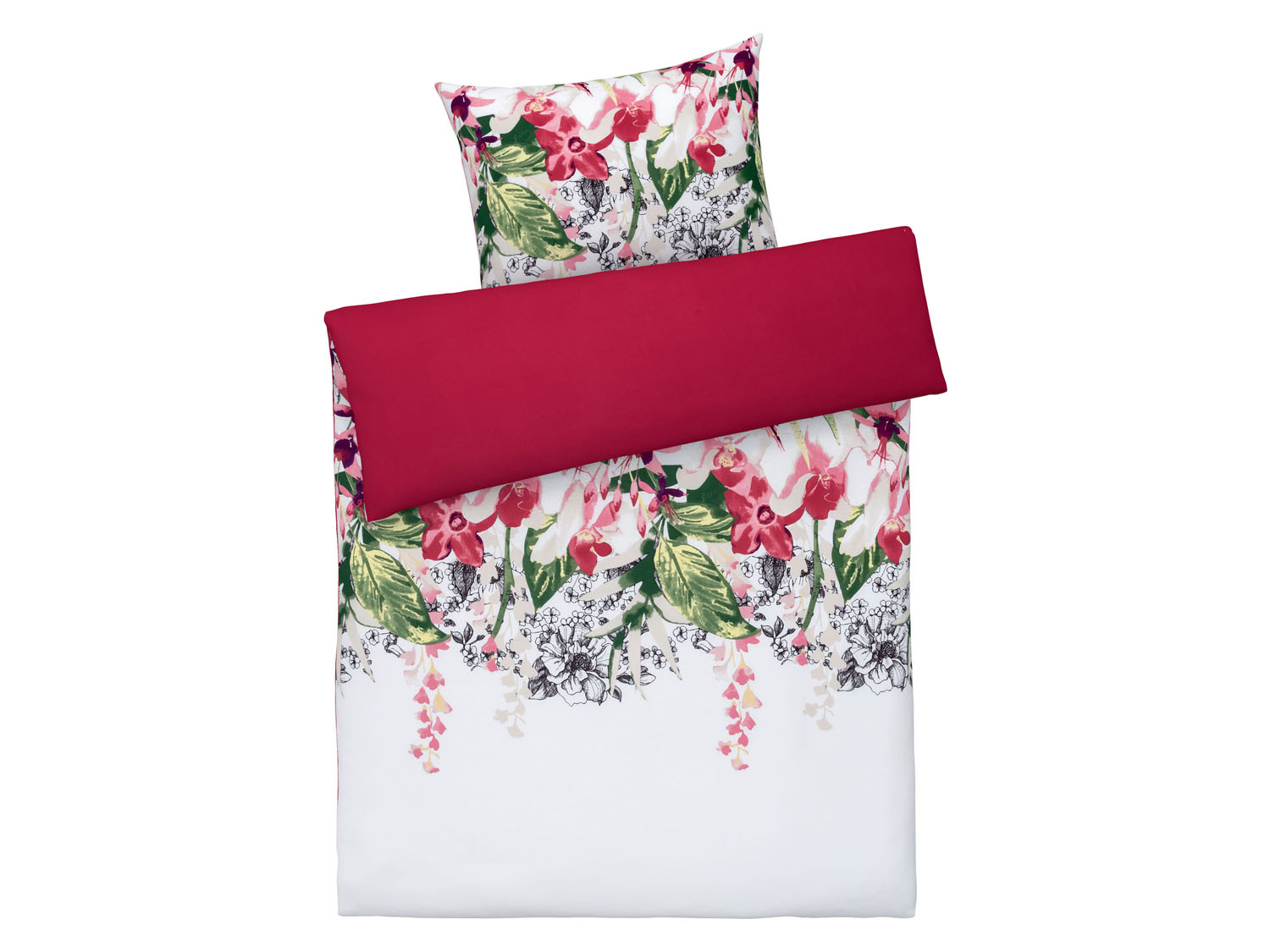 Livarno home Pościel z bawełny satynowej 140 x 200 cm W kwiaty czerwony/biały