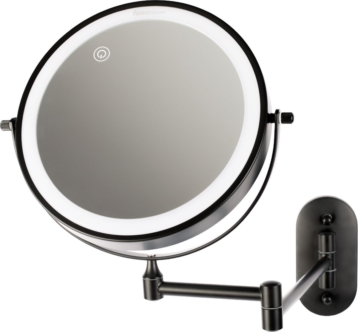 Darmowa Dostawa - Lusterko kosmetyczne 20x20 cm okrągłe z oświetleniem czarny Faneco Como Black M200LBSBL