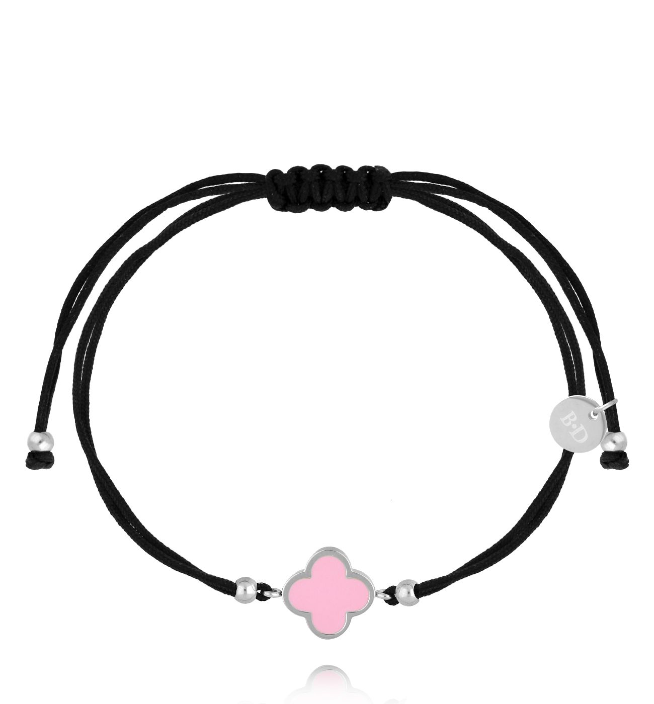Bransoletka z czarnym sznurkiem i różową koniczynką BGL1044