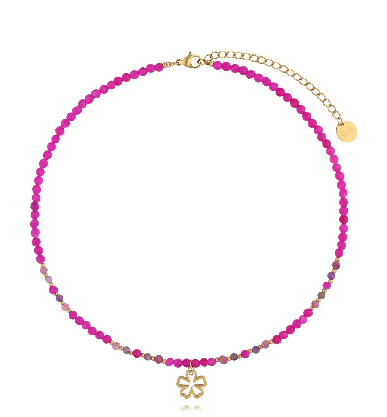 Naszyjnik fuksjowy ze złotym kwiatuszkiem NTW1424