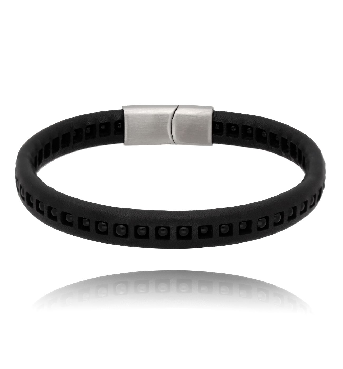 Bransoletka męska skórzana czarna Axel 19 cm BMITC0473