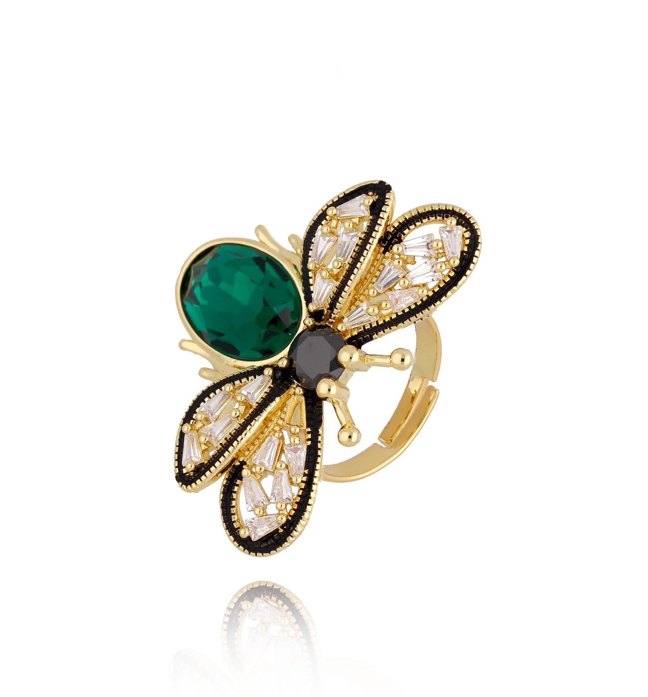 Pierścionek z zielonym kryształowym owadem Prado PMI0114