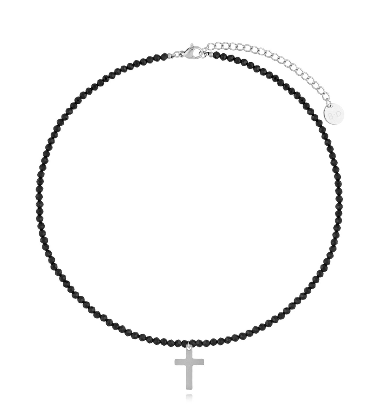 Naszyjnik z turmalinami 2mm i srebrnym krzyżykiem Andréia - By Dziubeka