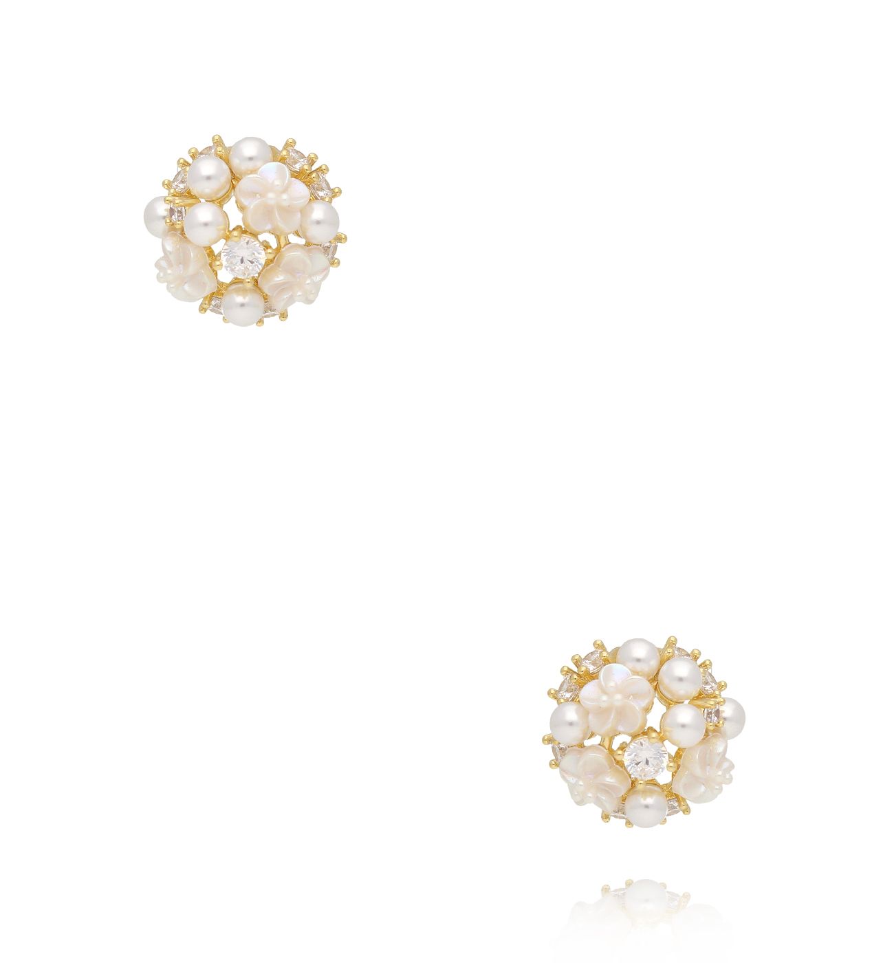 Kolczyki złote kula z perełkami i cyrkonią KLU0114