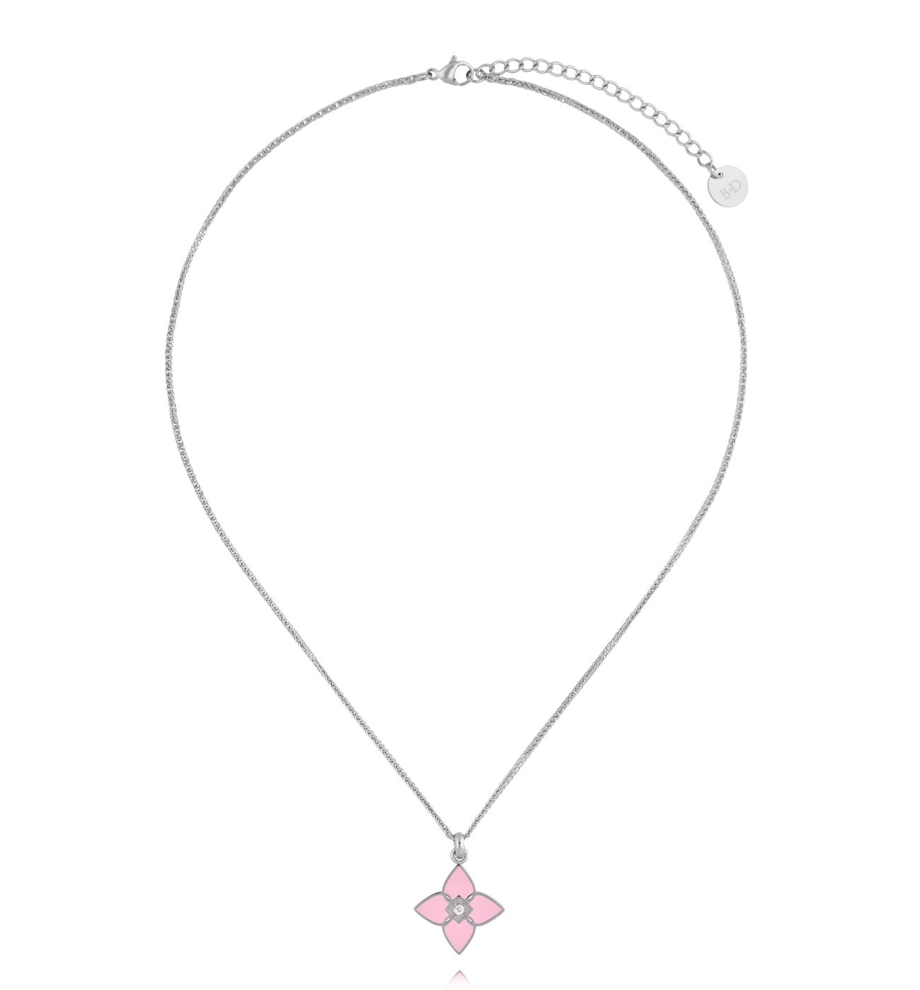 Naszyjnik z koniczynką i różową emalią srebrny NSA1316