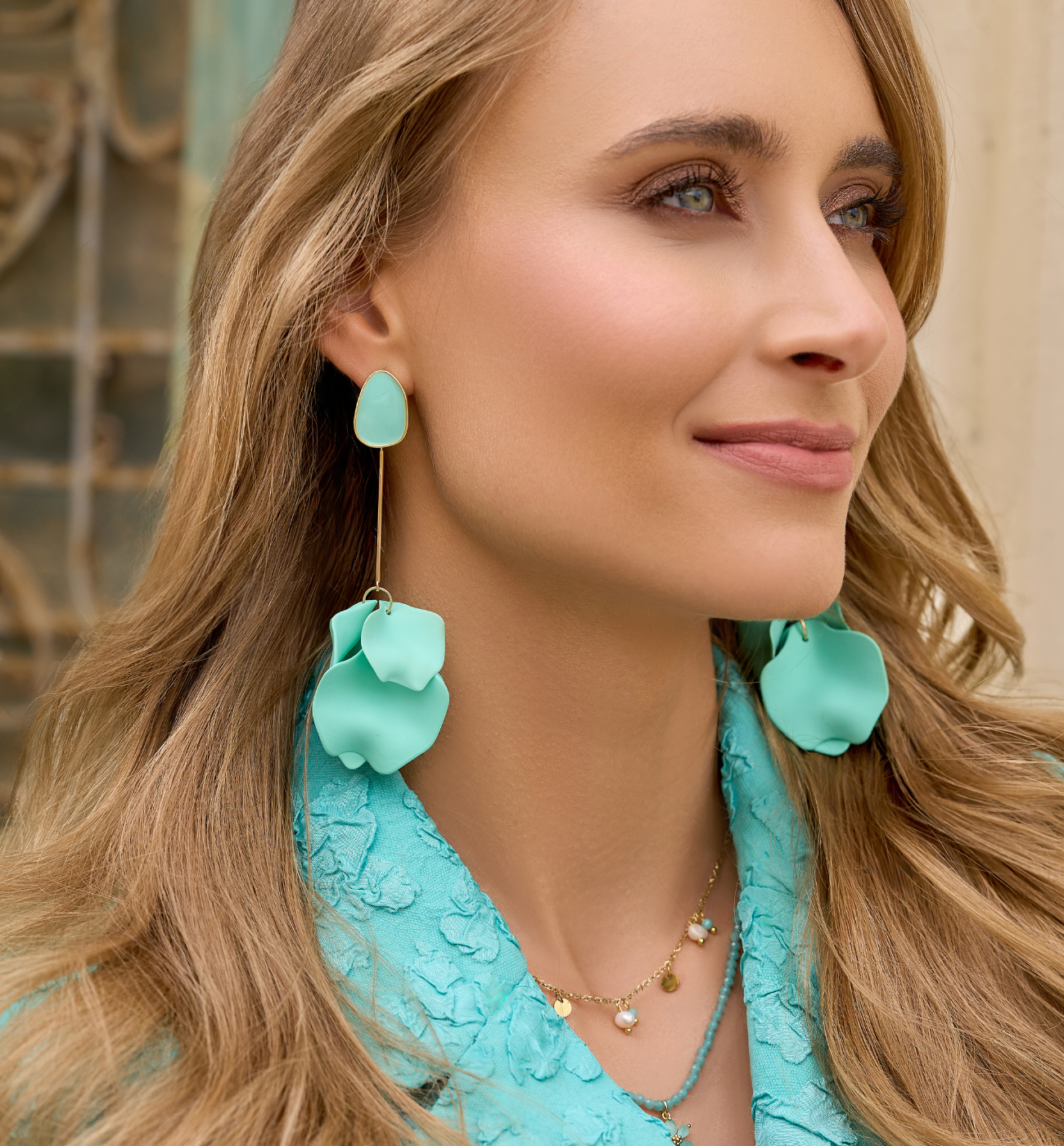 Kolczyki turkusowe z płatkami Amaranta II KFF0137 - By Dziubeka