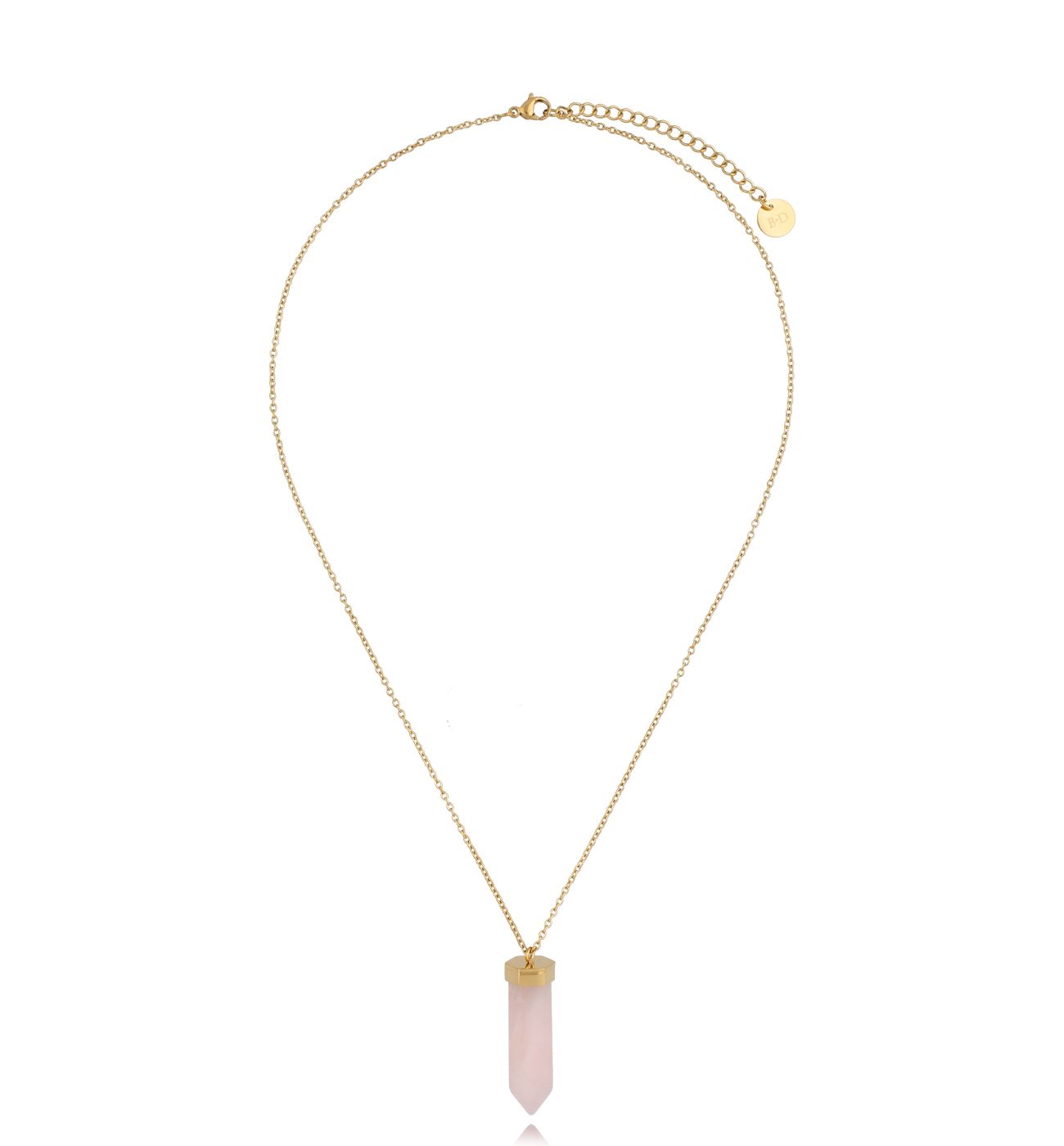 Naszyjnik złoty z kwarcem różowym Go Get It 45 cm - By Dziubeka