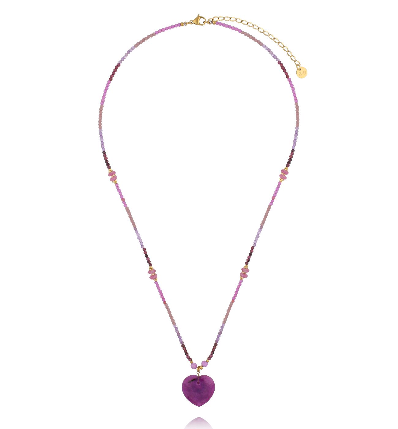 Naszyjnik z granatu, ametystu i rodochrozytu z sercem w odcieniu fioletu NPA1552