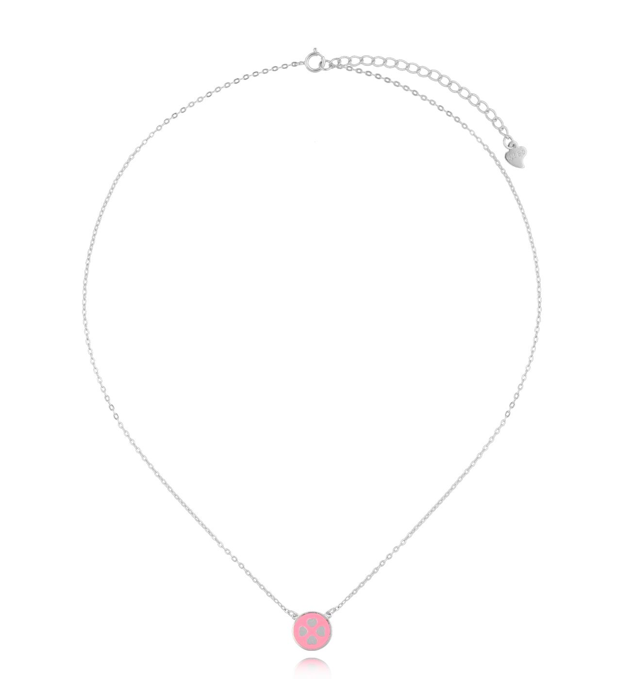 Naszyjnik srebrny z koniczynką i różową emalią NCA0015 - By Dziubeka