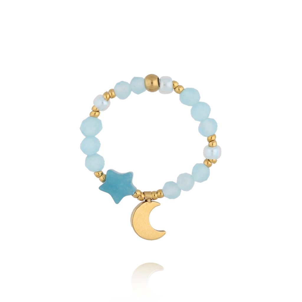 Pierścionek błękitny z księżycem i gwiazdką PSC0776 - By Dziubeka