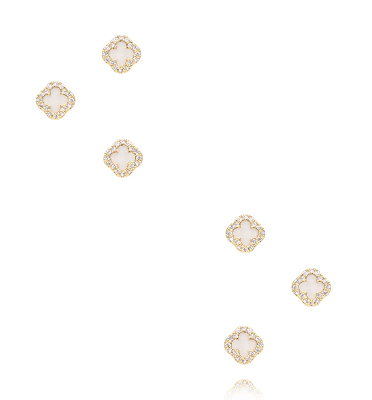 Zestaw złoconych kolczyków białych koniczynek z cyrkoniami KMB0041 - By Dziubeka