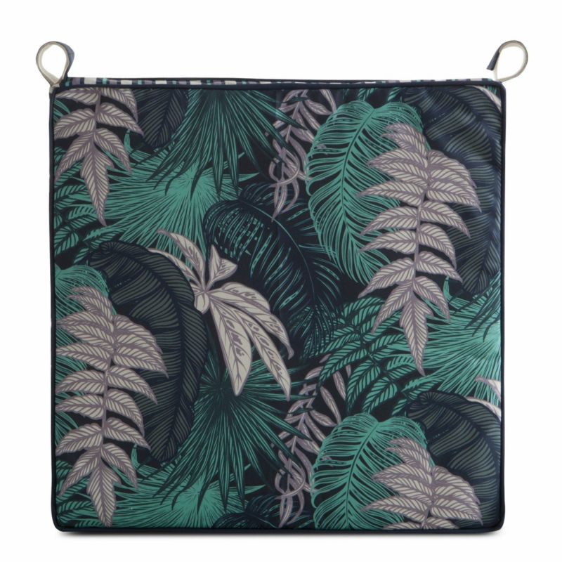 Poduszka na krzesło GARDEN 12B Eurofirany 42 x 42 cm wodoodporna granatowo, turkusowa zdobione motywem botanicznym 1 szt.