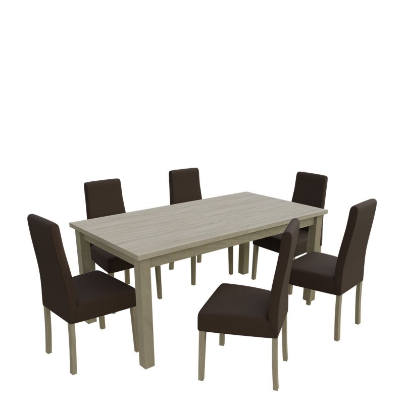 Zestaw RO20 MIRJAN 24 Stół rozkładany S18-L 80x160/200 + 6 krzeseł K63A dąb sonoma + gorzka czekolada 1 kpl.