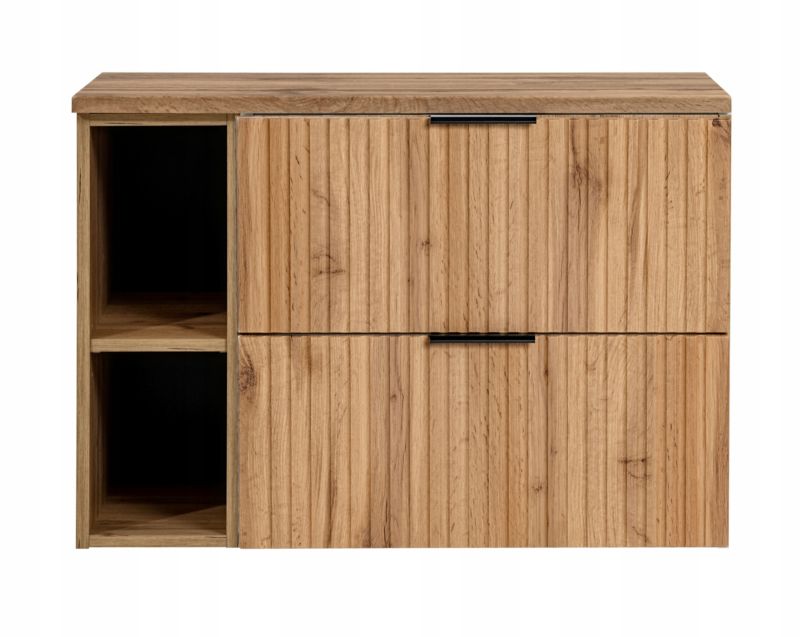 Szafka pod umywalkę Furnidea 100 cm dąb Wotan z blatem i regałem dąb Wotan ryflowany Adel 1 szt.