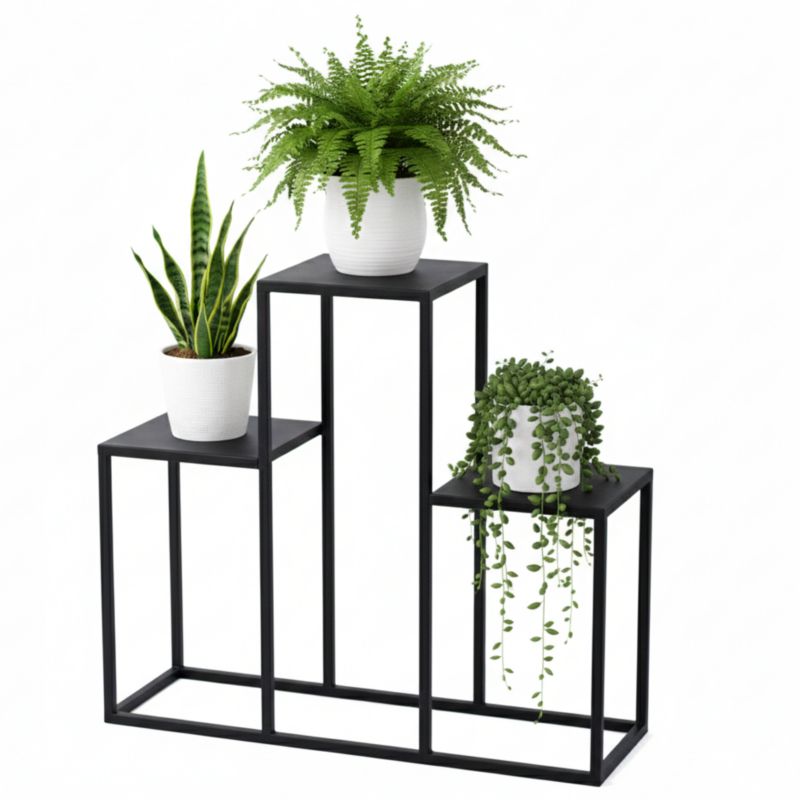 Kwietnik stojący JAKPOL stojak na 3 kwiaty Loft 80cm metalowy wysoki czarny 1 szt.