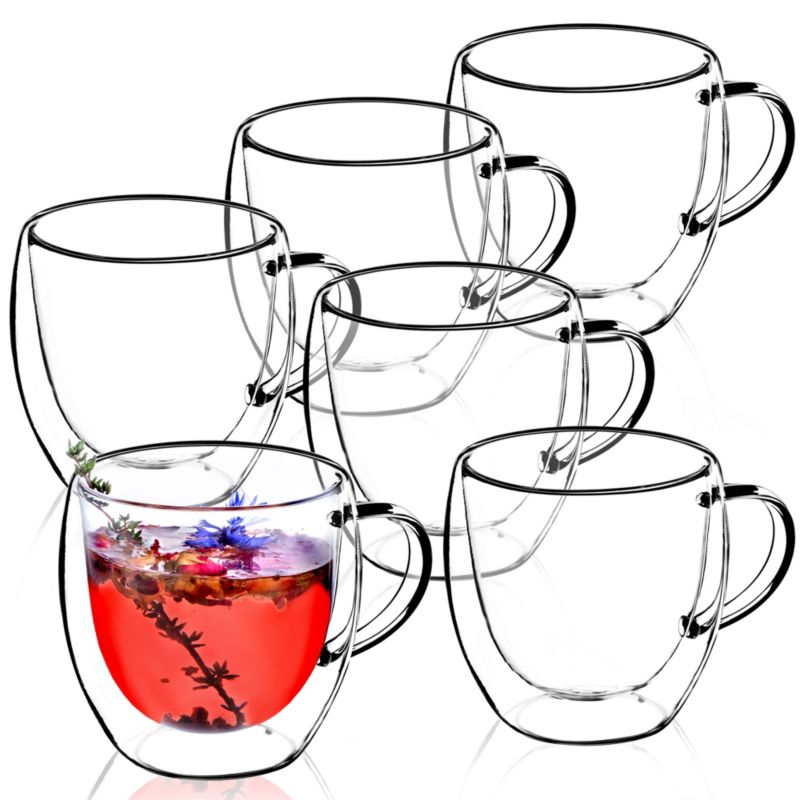 Szklanka KADAX Filiżanka Kubek Podwójne szkło Uchem 6szt