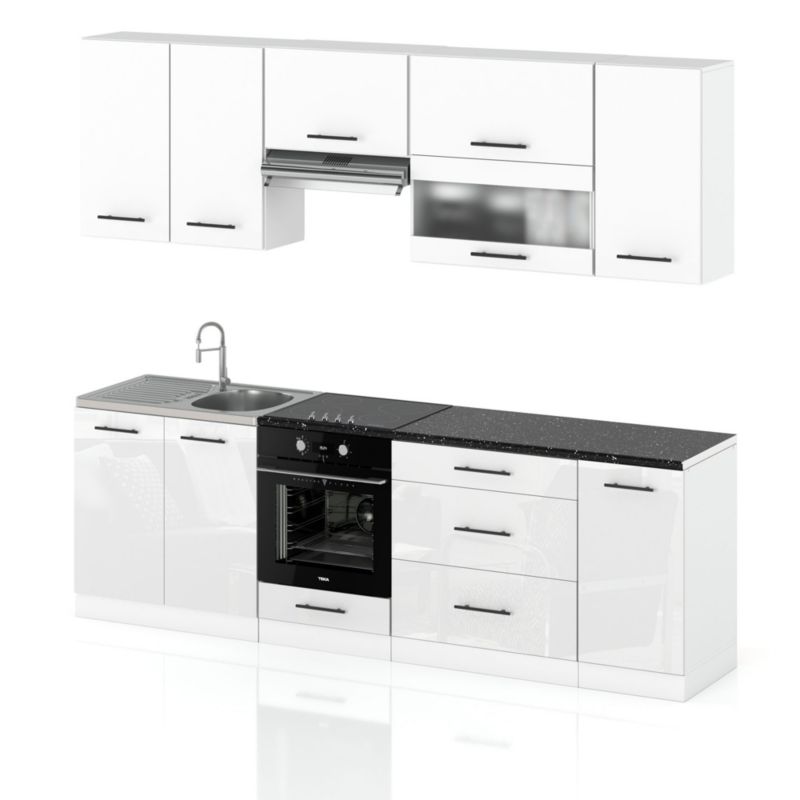 Zestaw Kuchenny Hurtownia-Mebli Z Blatem Kuchnia Marocco 260cm Biały Mat Biały Mat/Biały Połysk 260x52x157 cm 1szt.