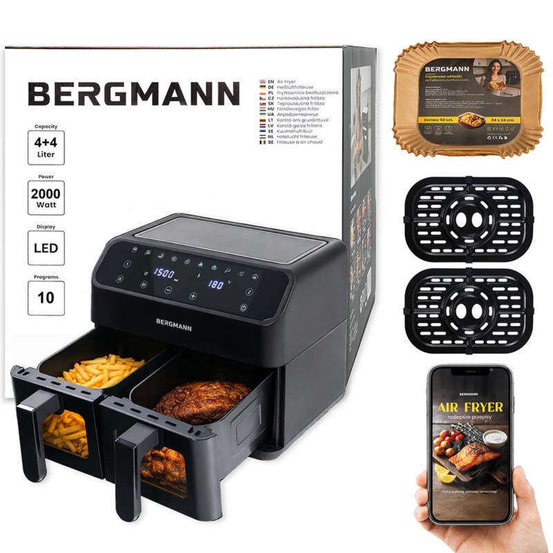 Frytkownica beztłuszczowa dwukomorowa BERGMANN AirFryer 8l 2000W 1szt.