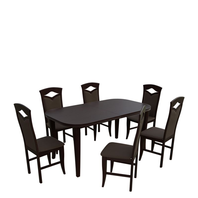 Zestaw RO04 MIRJAN 24 Stół rozkładany S02 90x160/240 + 6 krzeseł K53 orzech + gorzka czekolada 1 kpl.