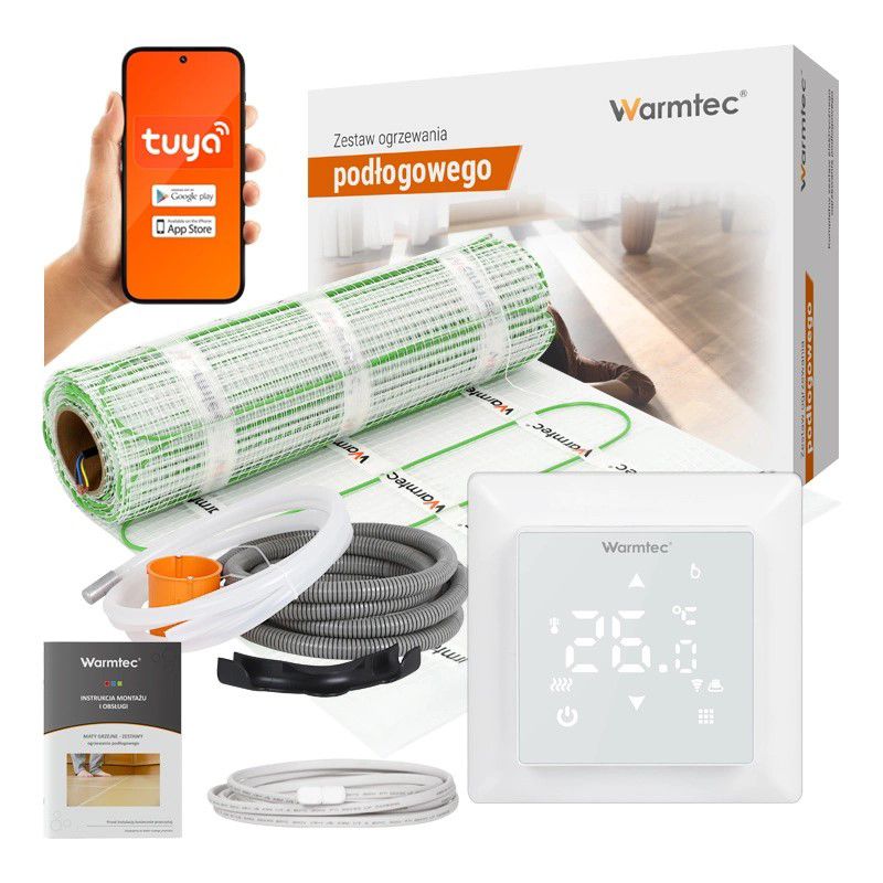 Mata grzewcza grzejna pod płytki Warmtec 12,0m² 100W/m² Wi-Fi zestaw biały regulator DSE-120/WRT31W-B 1szt.