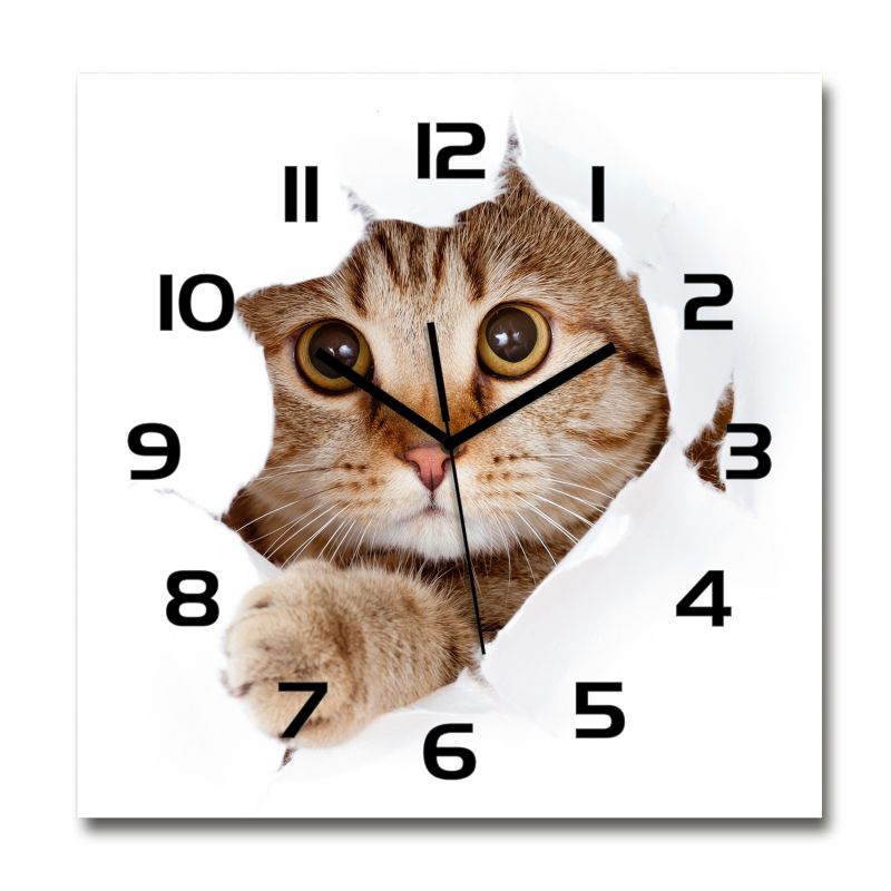 Zegar szklany Tulup Kot czarne wskazówki 30x30 cm cm cichy 1 szt.