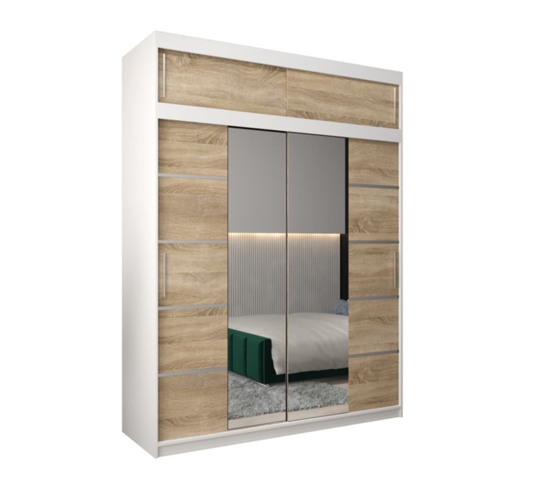 Szafa przesuwna Abiks Verona 4 180 biały + sonoma z nadstawką 1 szt.