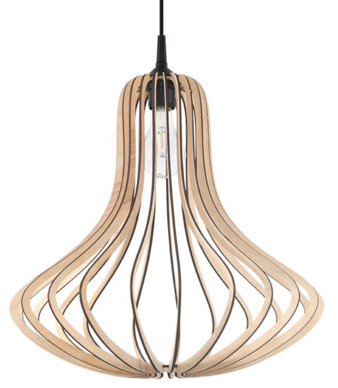 Lampa sufitowa wisząca Sollux Lighting Elza 6408 czarna-naturalne drewno szerokość 40 cm 1xE27 x 60W 1 szt.
