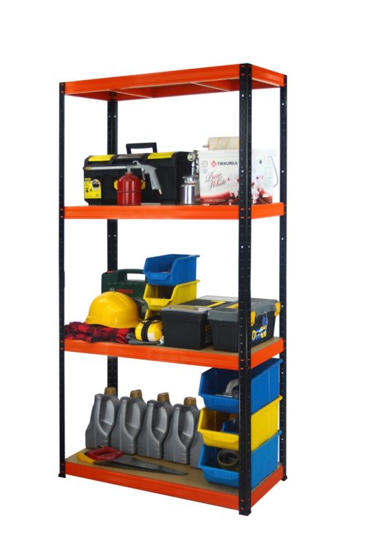Regał metalowy MODO24 magazynowy garażowy czarno-pomarańczowy helios 180x90x60cm 4 półki po 175 kg 1 szt.