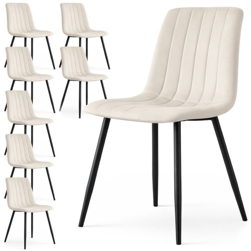 Welurowe krzesło tapicerowane pikowane AKORD Beżowe LIVO Czarne nogi 8 szt.