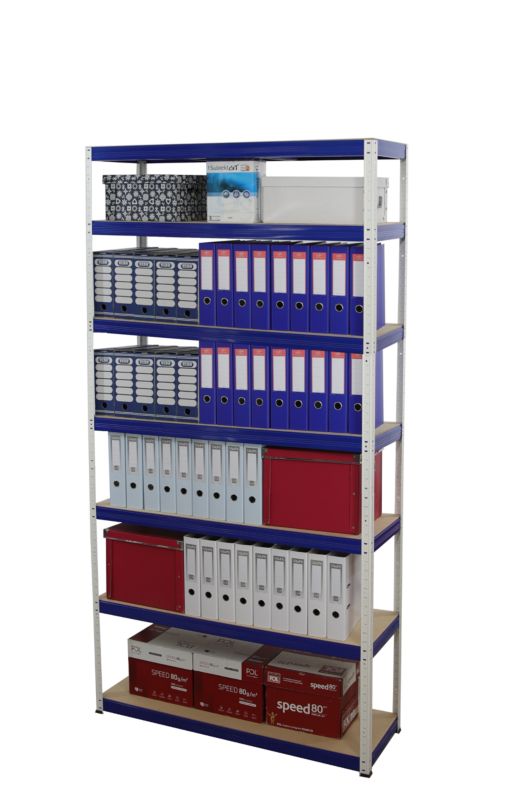 Regał metalowy MODO24 magazynowy biało-niebieski helios 270x150x45cm 7 półek po 275 kg 1 szt.