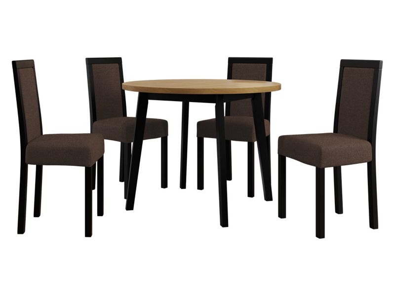 Zestaw DR01 MIRJAN 24 Stół Oslo III 100 + 4 krzesła Roma 3 dąb grandson + czarny + brązowa tapicerka 1 kpl.