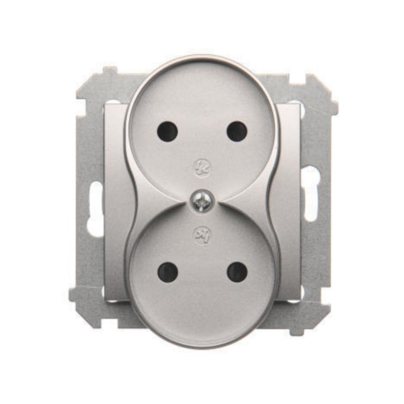 Gniazdo Podwójne 2X Simon 54 Srebrny Mat Bez Uziemienia z Przesłonami 1 szt.