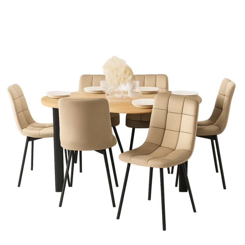 Zestaw Mebel Elite Stół Okrągły HARRY 102-142 cm i 6 Krzeseł Tapicerowanych PERU 1 kpl.