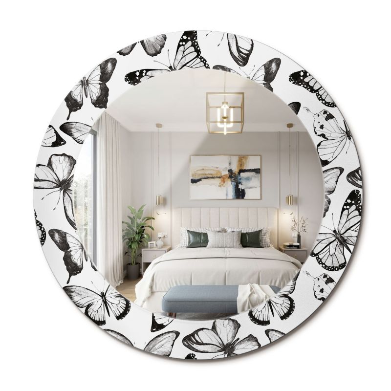 Lustro z Nadrukiem Okrągłe ArtPrintCave 60 cm Motyle z Drukowaną Ramką do Przedpokoju 1 szt.