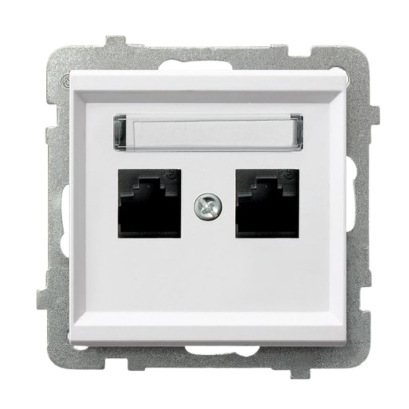 Gniazdo Komputerowe Podwójne 2X RJ45 Kat.5E Ospel Biały Połysk Podtynkowe 1 szt.