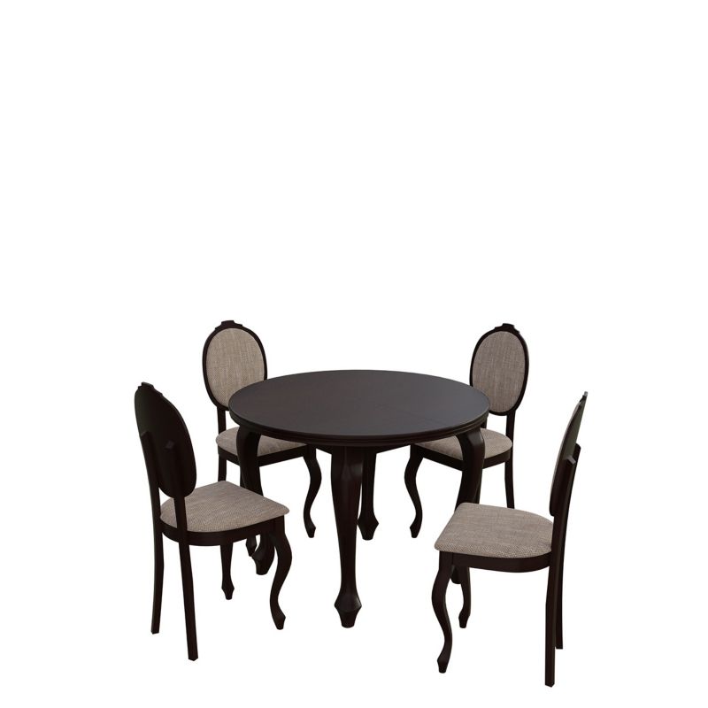 Zestaw RO05 MIRJAN 24 Okrągły stół rozkładany S04 100/140 + 4 krzesła K76 orzech + jasny brąz 1 kpl.