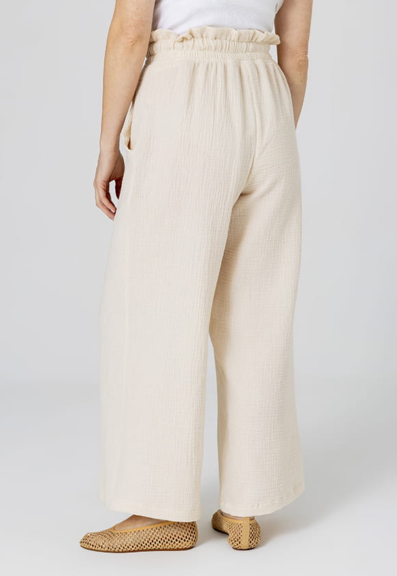 Lillow - Przewiewne SPODNIE Damskie TOSS z muślinu - piaskowe, dłuższe - Materiał bawełna - Uszyto w Polsce