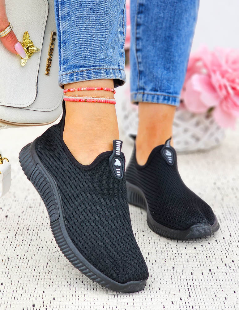 Czarne Lekkie Buty Sportowe Damskie Wciągane Manila
