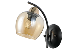 Czarny kinkiet ścienny do salonu z kloszem bursztynowym MERRA metal szkło