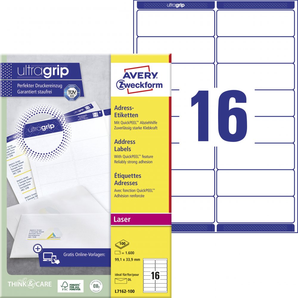 Etykiety adresowe Avery Zweckform QuickPeel, 99.1x33.9mm, 100 arkuszy, biały