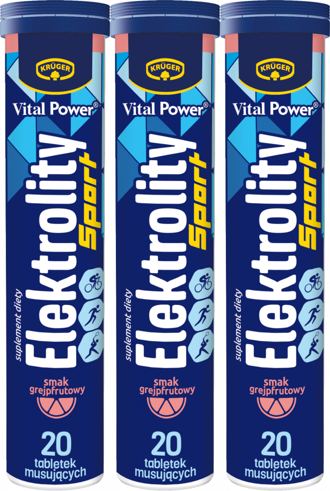 3x Tabletki musujące Vital Power Elektrolity Sport, owocowy, 86g, 20 tabletek