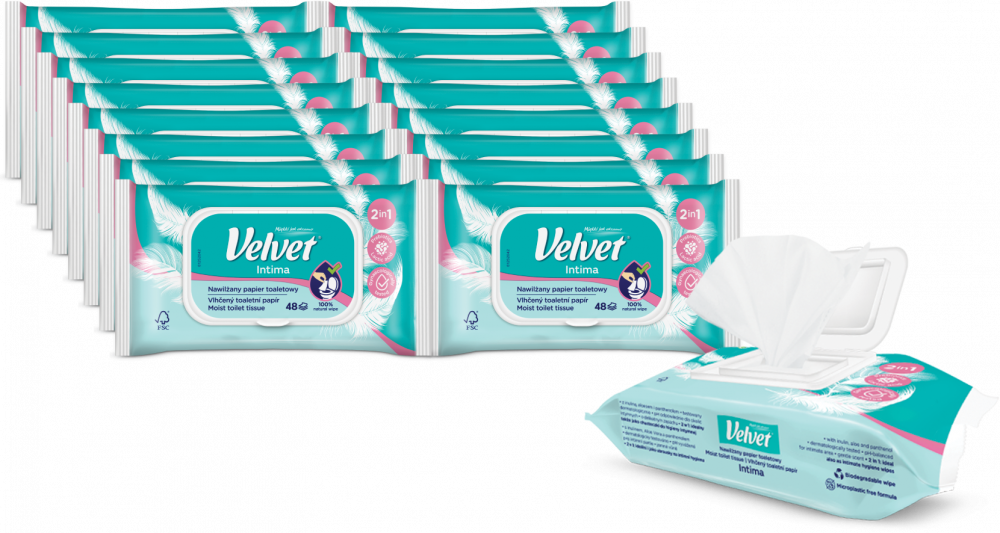 16x Papier nawilżany Velvet Intima, 48 sztuk