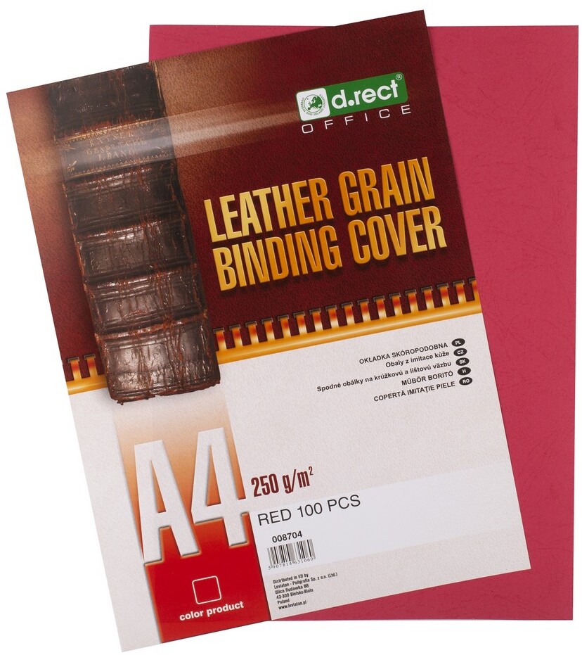 Okładki do bindowania D.Rect, A4, 250g/m2, skóropodobne, 100 sztuk, czerwony