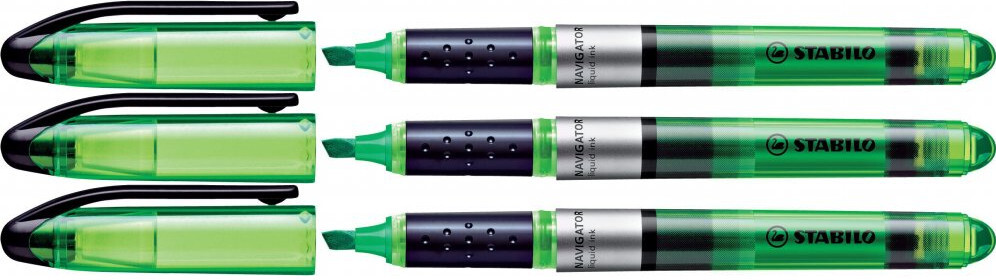 3x Zakreślacz Stabilo Navigator 545/33, z płynnym tuszem, ścięta, zielony