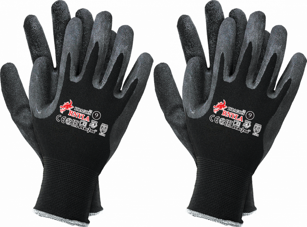 2x Rękawice robocze Reis Dragon RNYLA B, powlekane, rozmiar 9, czarny